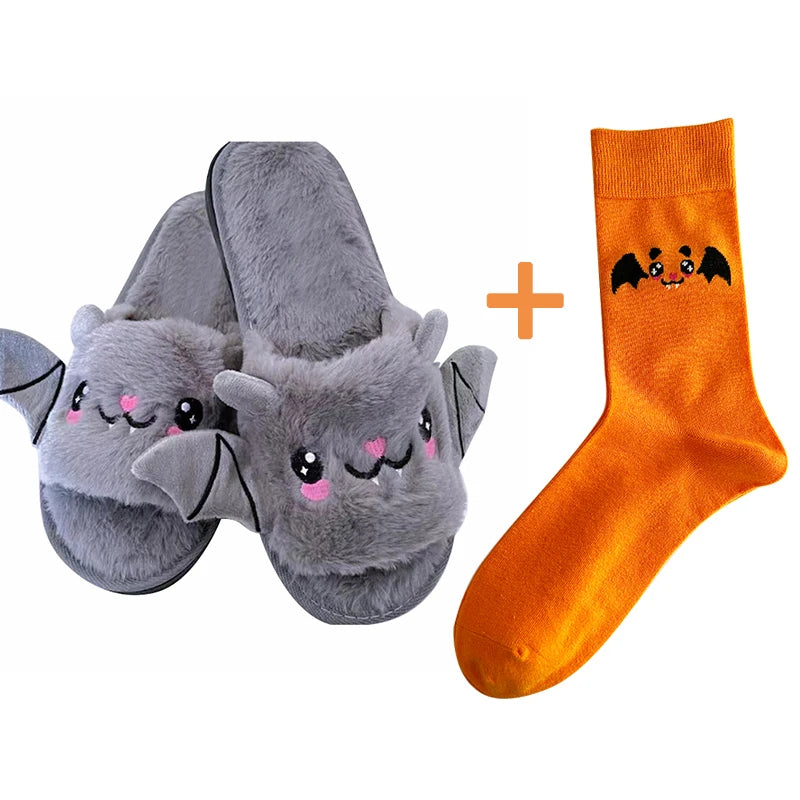 Gray kawaii slippers with orange socks from Baby Nocturne for ABDL & DDLG cute Halloween vibes