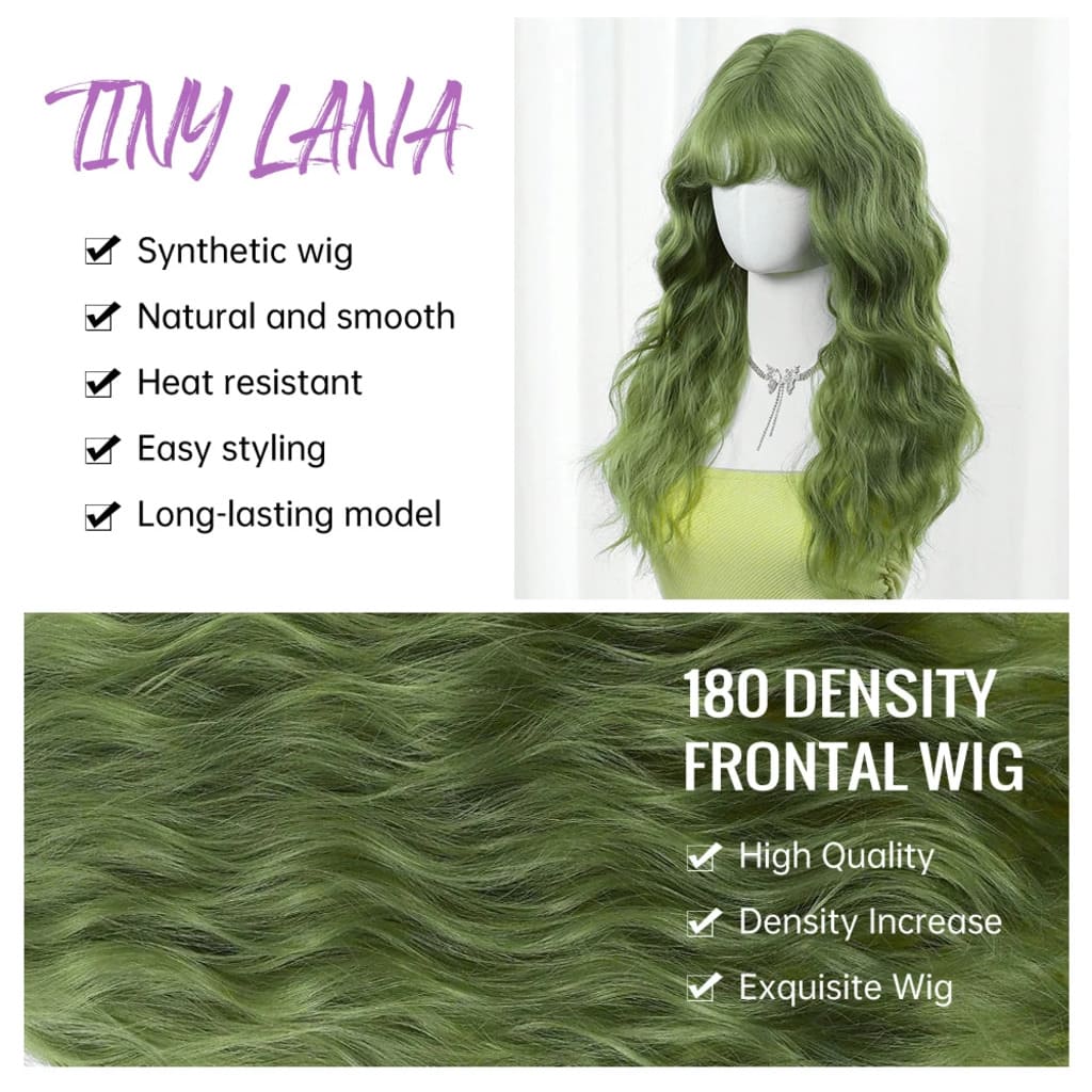 Green cosplay wig with long flowing hair, lightweight and comfy for all-day wear and fun magical outfits