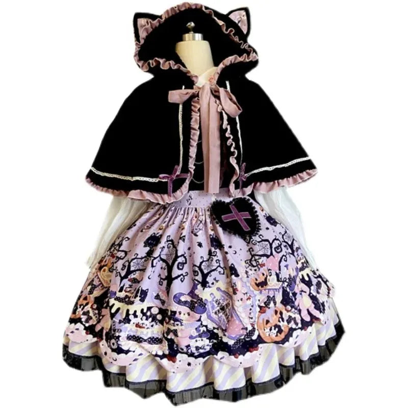 Halloween kawaii Lolita dress with lace, ribbons, and spooky cute brat vibes for DDLG and ABDL outfits