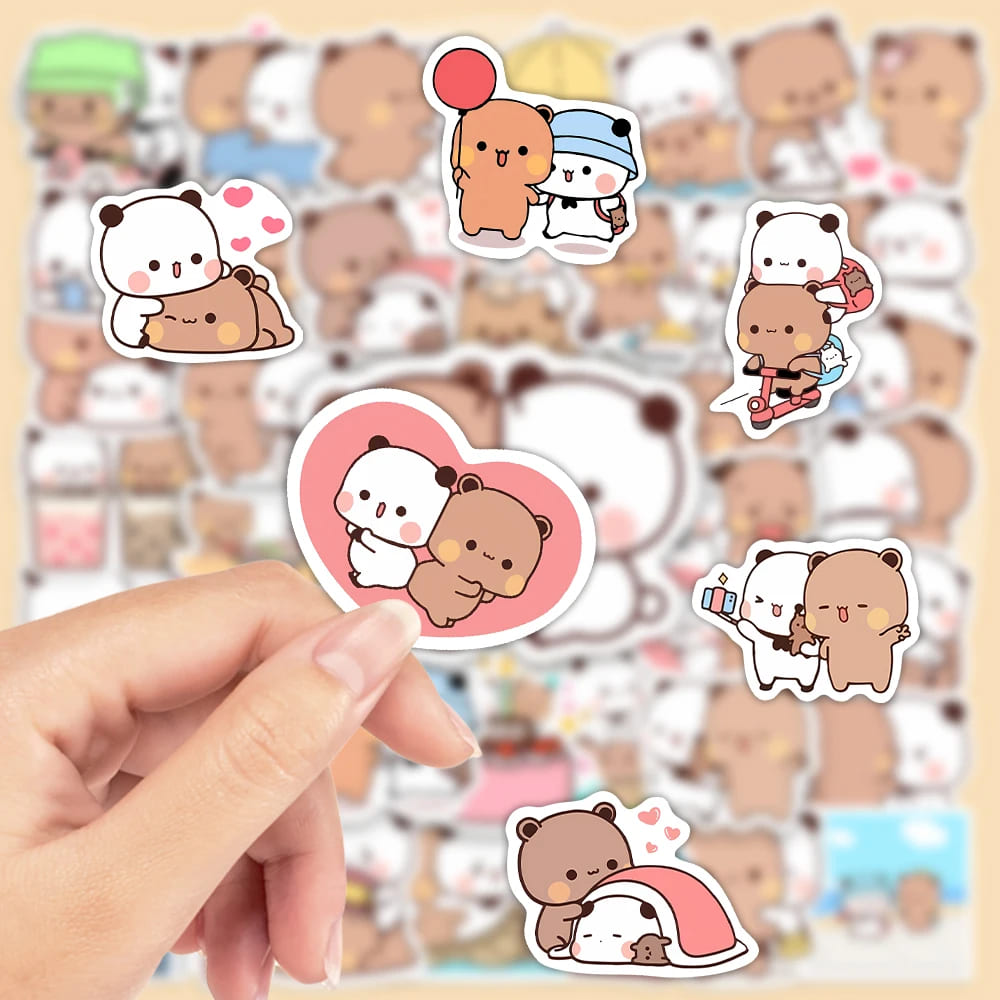 Hand-picked bear couple stickers, water-resistant, sizes 3 to 6 cm, perfect for scrapbooks and tech