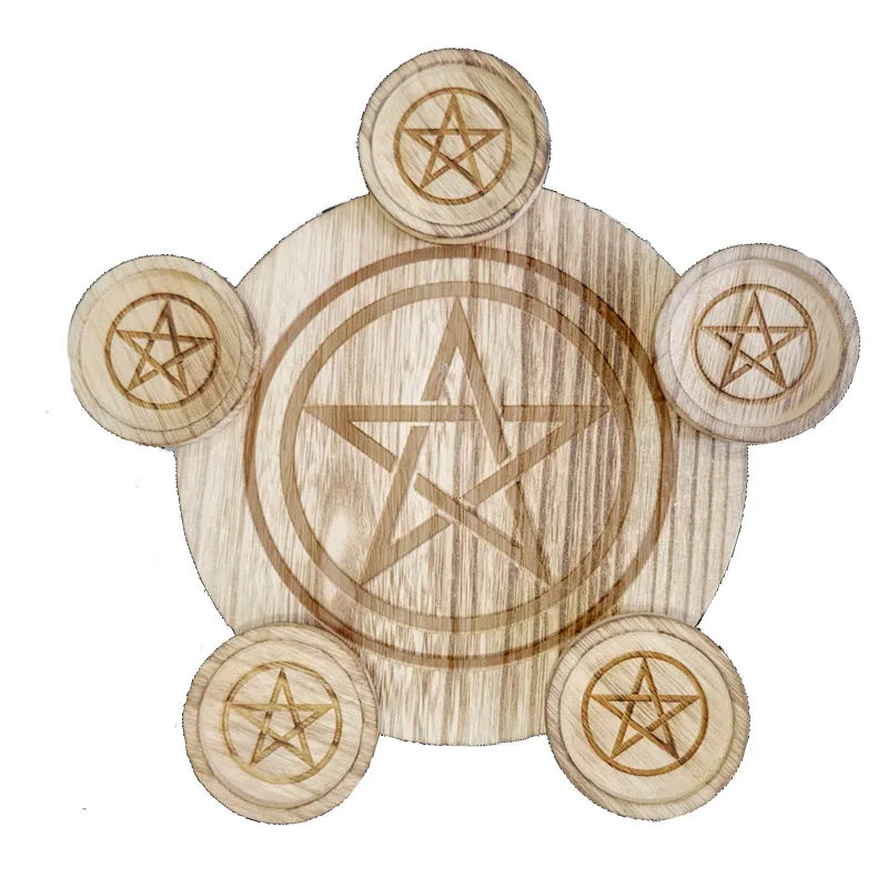 Cutecore inspired natural pine pentacle 5-candle holder for spiritual spaces
