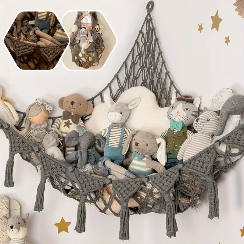 hanging mesh hammock for stuffed animals and plushies, perfect for kawaii room organization