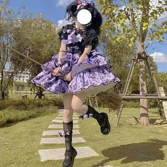 Purple Haunted Babydoll Lolita Dress, cute baddie style with gothic ribbons, perfect for cosplay or DDLG