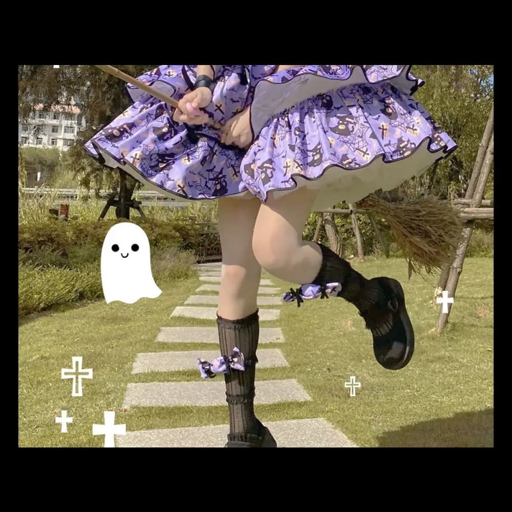 Dark purple lolita dress with frilly ribbons and babycore vibes, made for alt girls and DDLG lovers