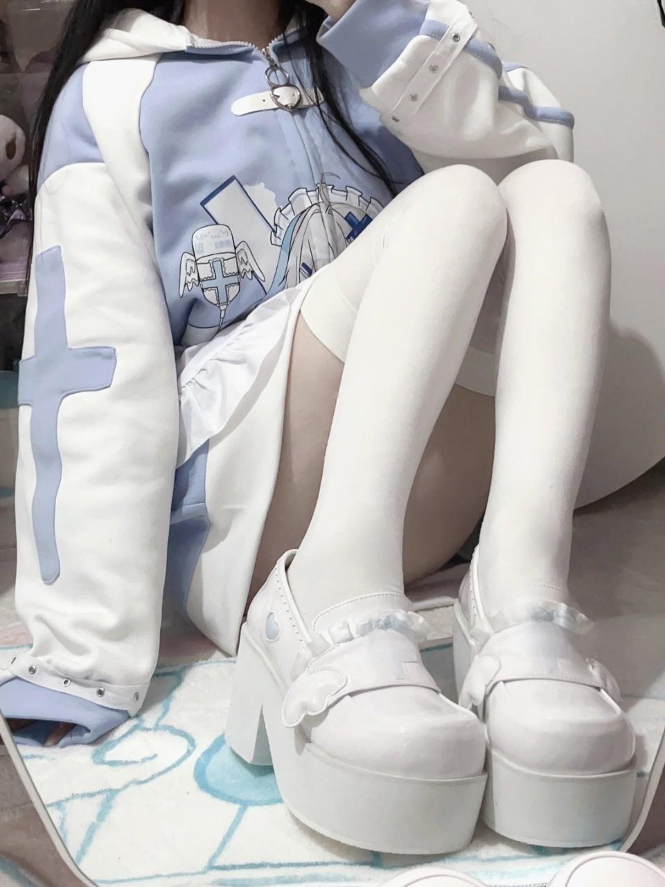 Healing Halo Platform Heels with angelic wings, frilly bows, and heart accents for DDLG and kawaii style