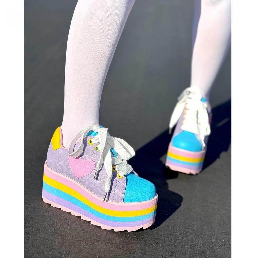pastel platform sneakers with heart accent for ABDL fashion and cutecore style