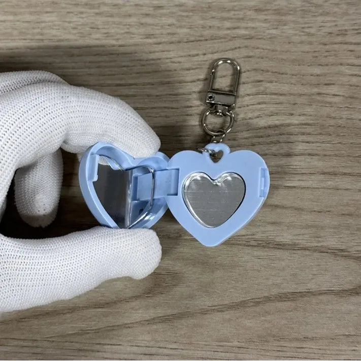 Baby blue Heart Glow Mirror Keychain β shiny pocket mirror and heart-shaped charm perfect for cute DDLG style