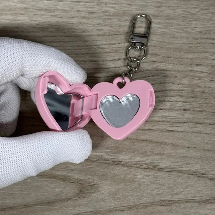 Rose pink Heart Glow Mirror Keychain β cute mini heart charm with built-in mirror for DDLG aesthetic and pocket-sized glam
