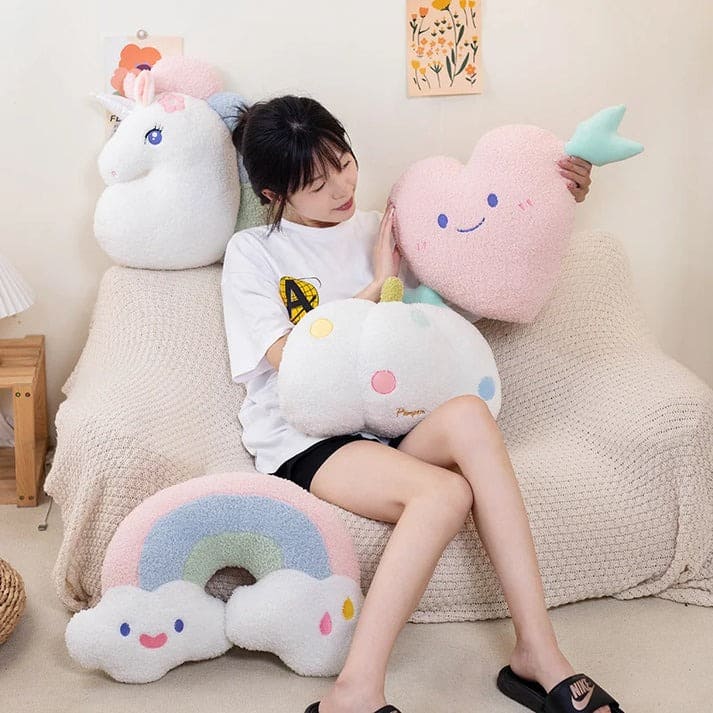 Heartstruck plush pillow with romantic design and arrow detail, a cuddly addition to soft girl or dreamy room decor