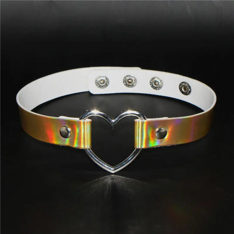 Yellow Holo Heart Glow Choker, glow heart charm, cute rave or cosplay jewelry piece