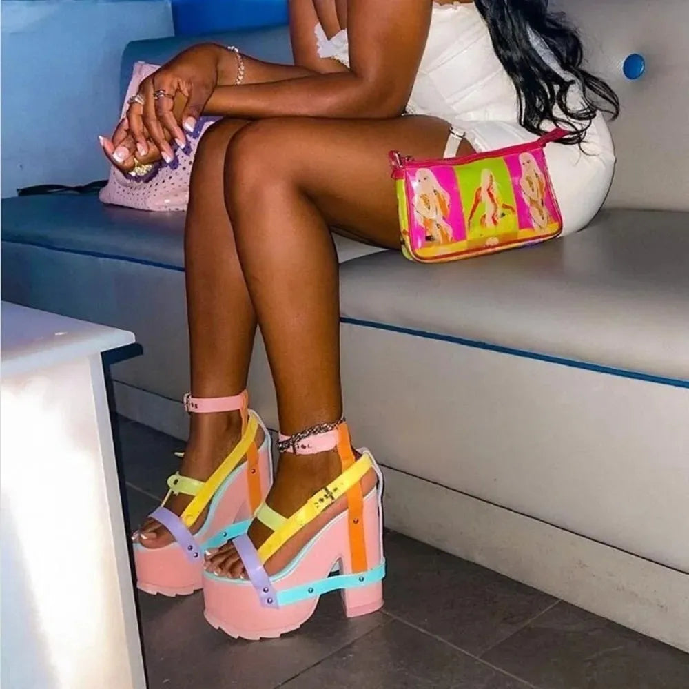 holographic platform heels with color straps for pastel fairy kei, DDLG, and softcore fits