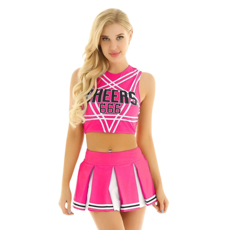 Hot as Hell cheerleader set with Satan 666 print, flirty mini skirt, perfect for DDLG ABDL cutecore play