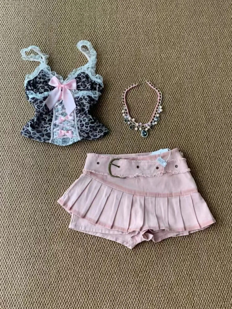Hot pink baddie coordinated set with leopard details for abdl ddlg looks
