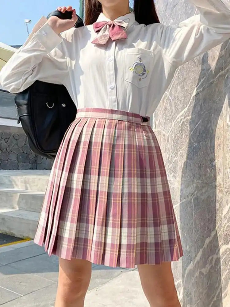 Iconic Preppy Plaid Skirt Pink Light Pink, pastel pleated skirt for kawaii and babycore DDLG outfits