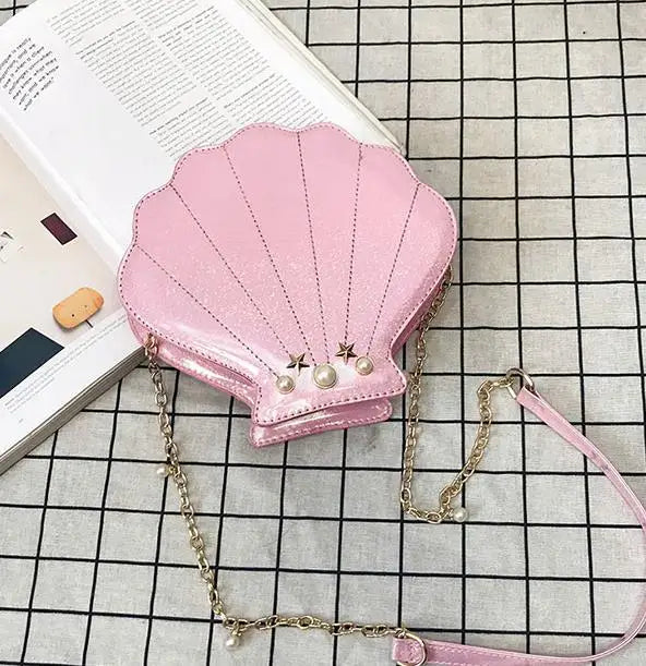 Pink shimmering mermaid seashell bag, kawaii ABDL DDLG crossbody purse with dreamy pastel aesthetic ππβ¨