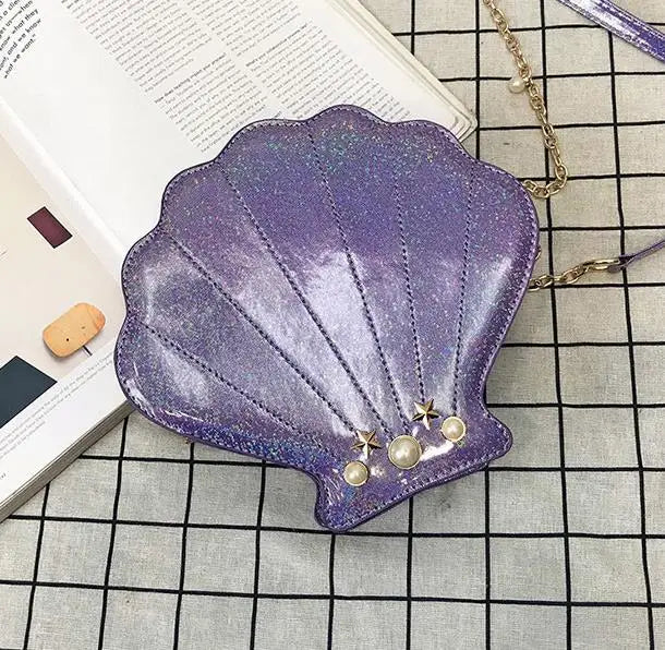 Shimmering purple kawaii mermaid seashell purse, ABDL DDLG friendly pastel core bag for ocean fantasy outfits ππβ¨