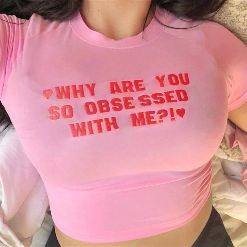 Jealous Much baby crop tee with bold slogan, kawaii ddlg baddie aesthetic fitted top