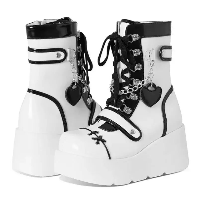 Kawaii alt style Heavy Love platform boots, lace-up chunky footwear for ABDL DDLG bold and edgy fashion