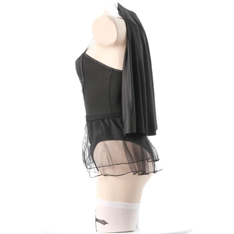 Complete Holy Tease Bodysuit Package with veil and stockings, perfect cutecore outfit