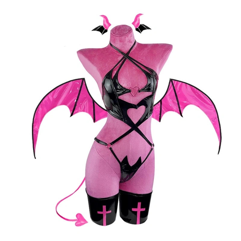 Kawaii baddie lingerie cosplay, DDLG demon queen fantasy, seductive outfit set