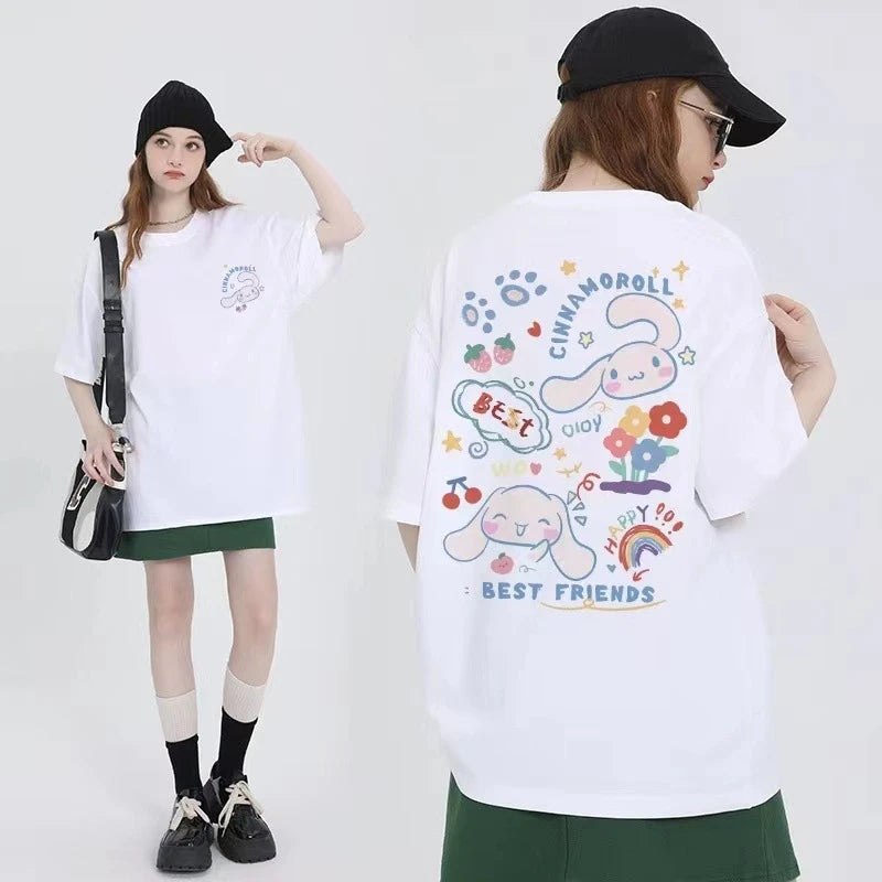 Kawaii Best Friends white tee with cute Cinnamoroll pastel graphic for matching outfits