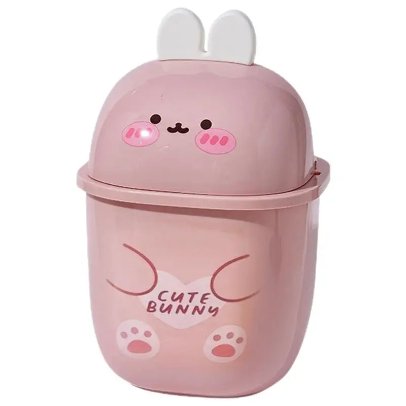 Baby blue Kawaii Bunny Compact Trash Can, compact size and charming bunny design