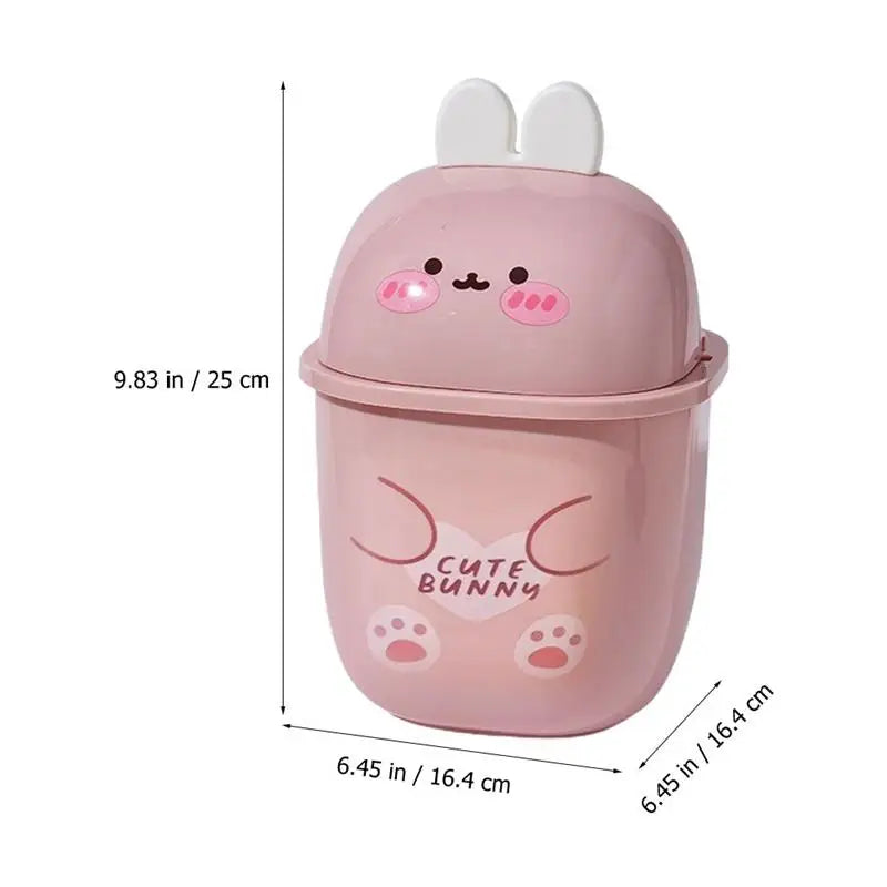 Lavender Kawaii Bunny Compact Trash Can with cute pastel look and durable plastic