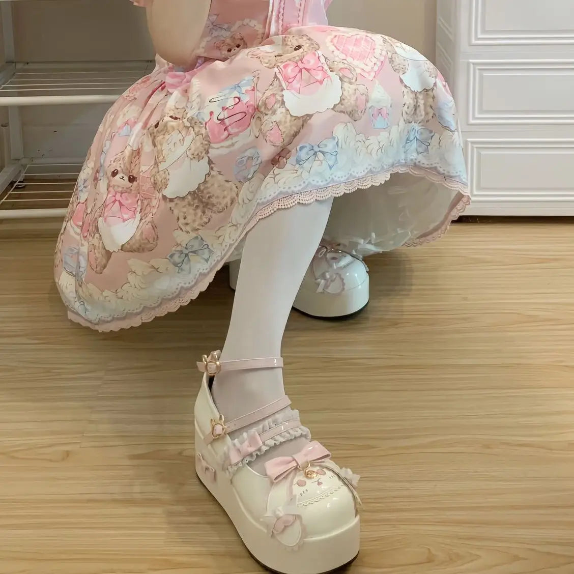 Kawaii Bunny Platform Shoes with cute bunny motifs and playful pastelcore style, ideal for soft girl outfits