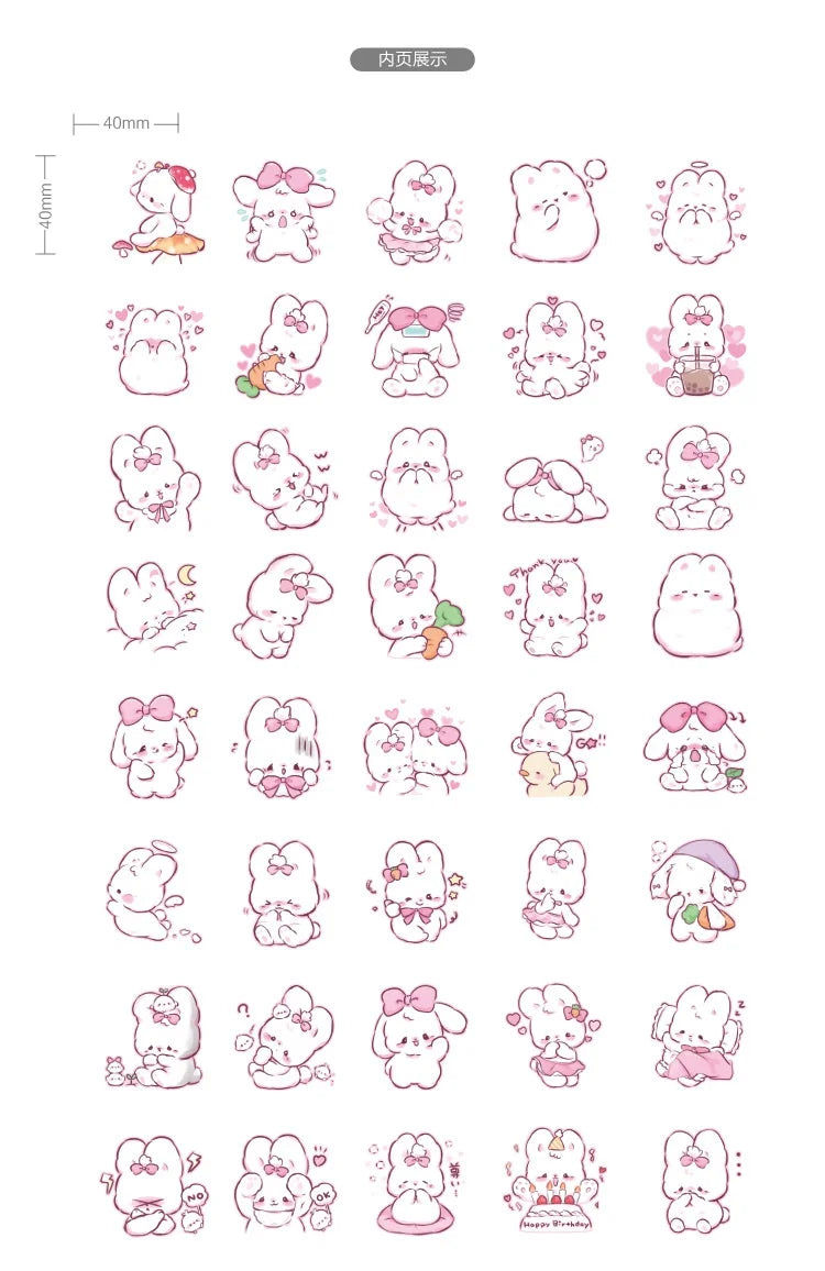 Kawaii waterproof bunny stickers, easy peel and stick, perfect for personalizing journals, phones, and laptops