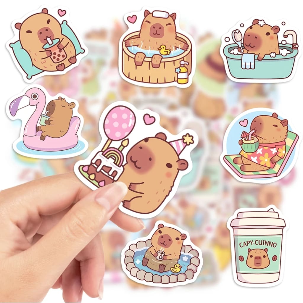 Kawaii capybara vinyl stickers sized 3β6cm, perfect for ABDL/DDLG accessories, scrapbooks, and water bottles.