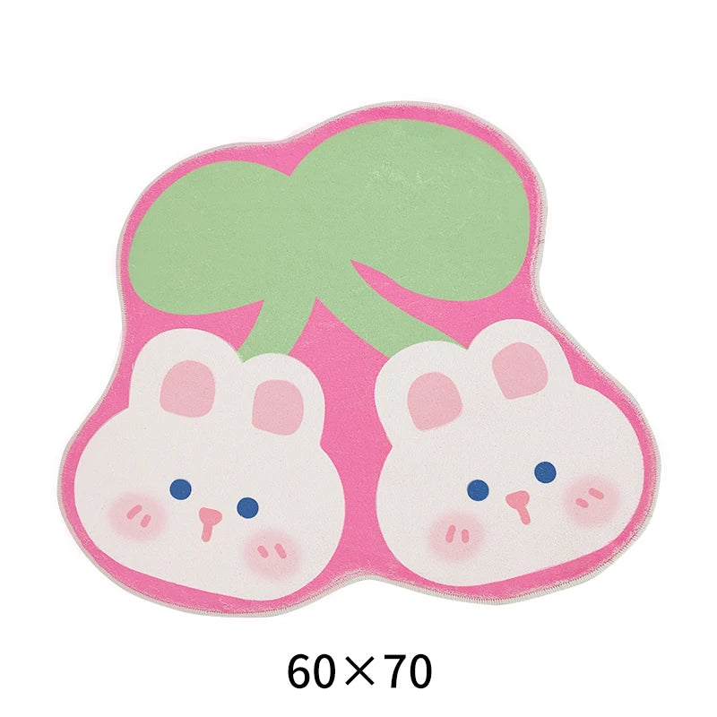 Light pink kawaii rug with playful cartoon character