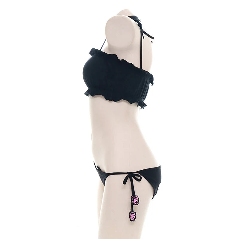 Kawaii catgirl peekaboo crop top lingerie with cheeky cat-shaped cutout, soft breathable fabric