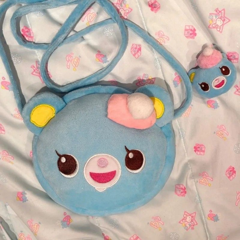 Kawaii Colorburst Plush Bear Backpack in vibrant pastel blue, soft plush, trendy cute accessory for DDLG vibes