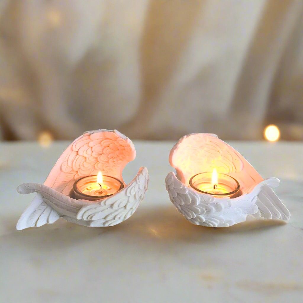 Spiritual kawaii candle holder with angel wings for DDLG and ABDL safe space decor