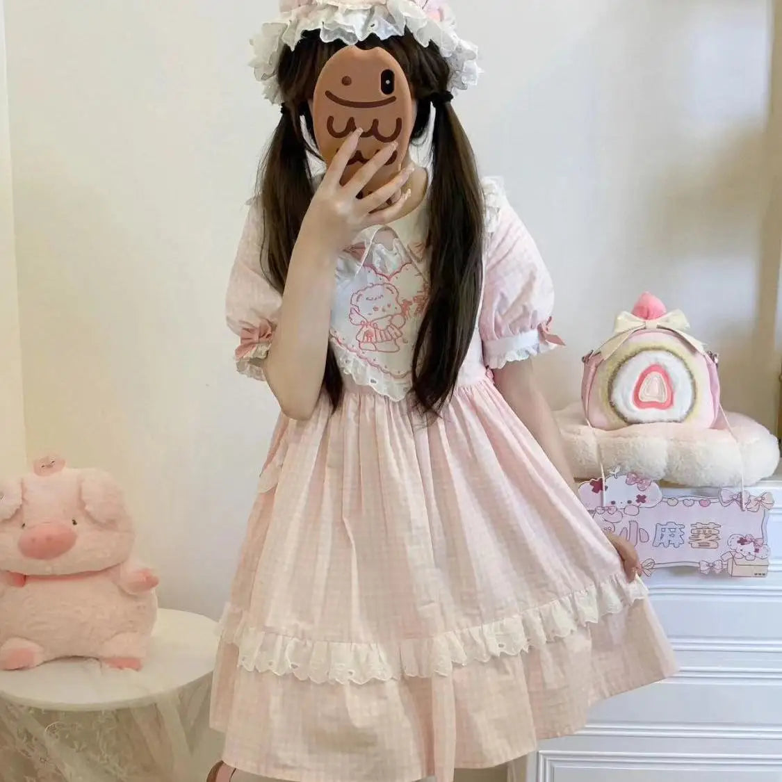 Pastel kawaii Pure Angel Love Bear Dress with soft frills and angel bear motif for ABDL and cutecore styles