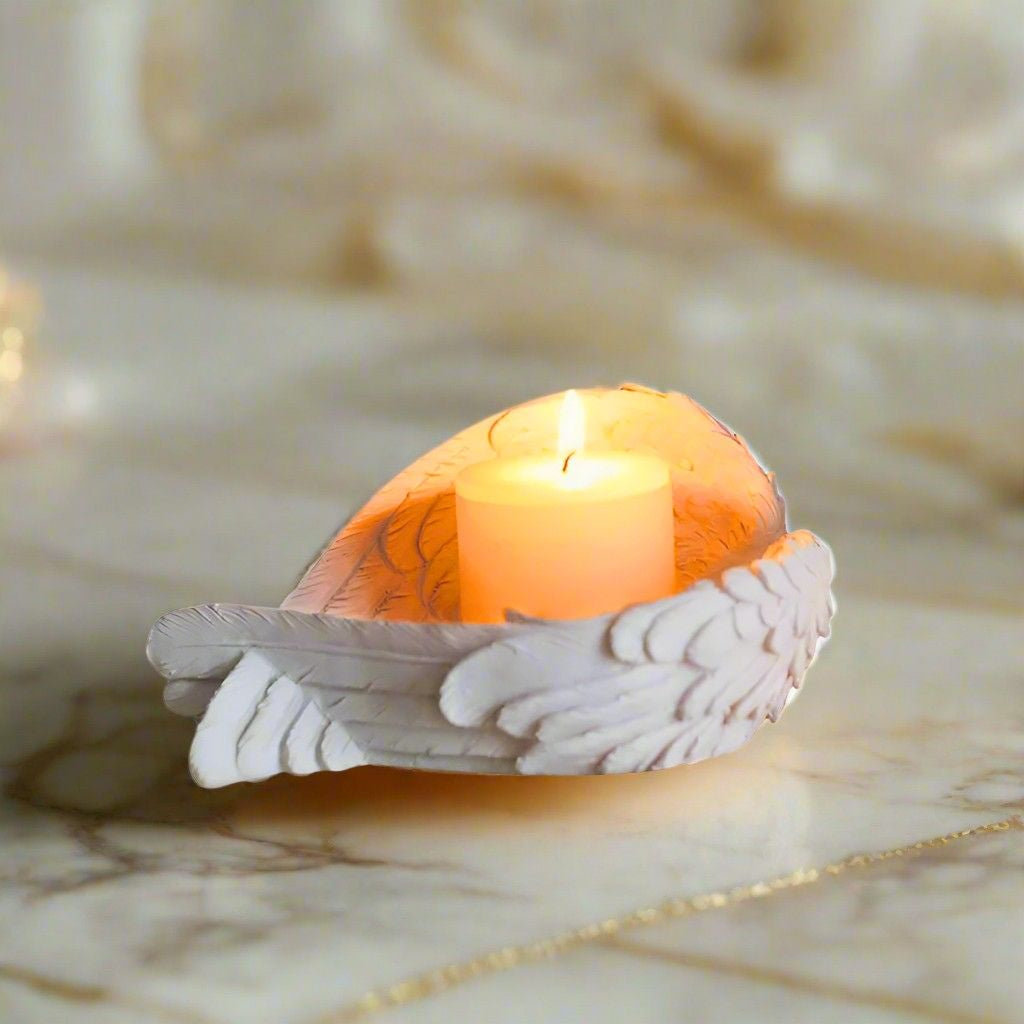 DDLG safe space candle holder with angel wings for purity, innocence, and serenity