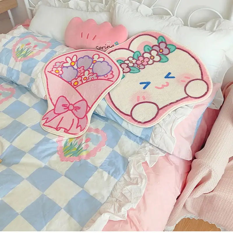 Cloud-shaped pastel blue kawaii rug for cozy decor