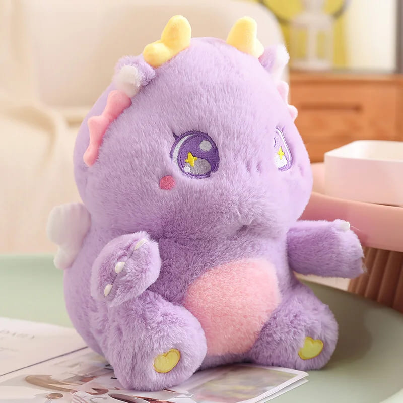 Side view of Sweet Kawaii Dragon Plush in purple β 30cm soft plushie perfect for cuddles, nurseries, and pastel decor.