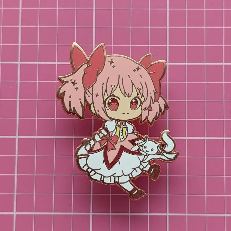 Kawaii anime girl squad enamel pin accessory with bright colors and secure rubber backing for everyday wear