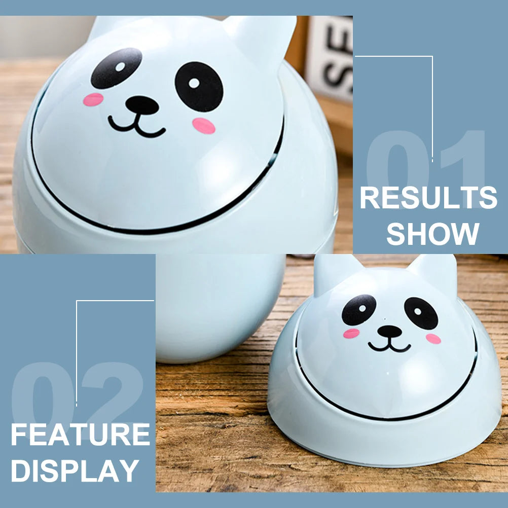 Cute blue Kawaii Face Expressions Mini Trash Can, pastel colors and playful design