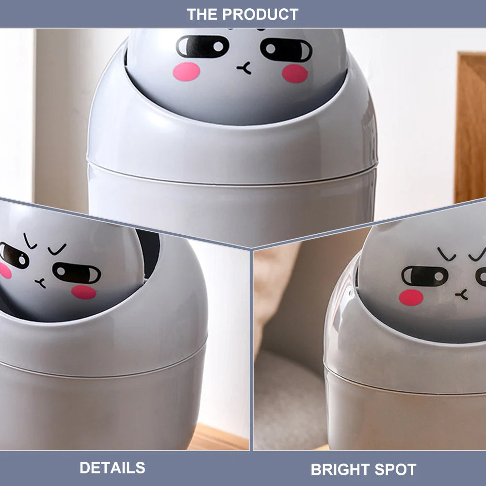 Dark grey Kawaii Face Expressions Mini Trash Can with playful face expression