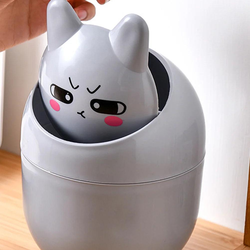 Grey Kawaii Face Expressions Mini Trash Can, compact and lightweight for cute cleanup