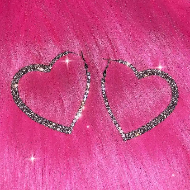 Heart-shaped Glimmer Sparkle Earrings, trendy kawaii DDLG jewelry for insta-ready looks
