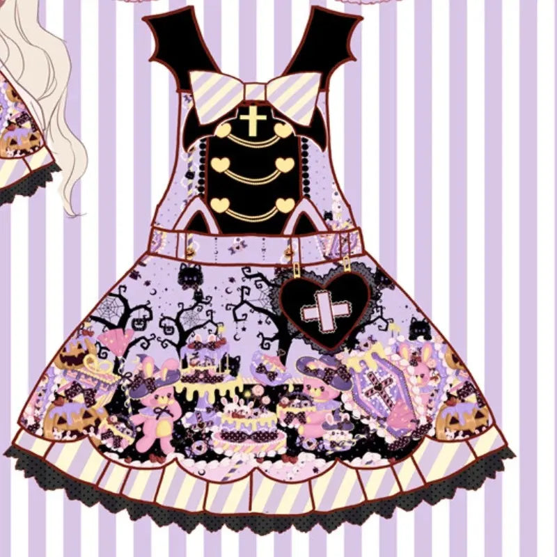Kawaii Halloween cosplay Lolita dress with spooky sweet vibes for ABDL, DDLG, and alternative cutecore fashion