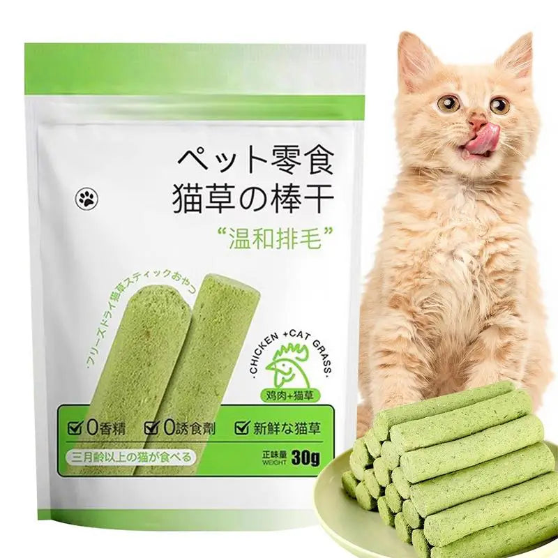 Kawaii Japanese Cat Grass Sticks for healthy teeth, digestion, and hairball control, fun chew toy for cats