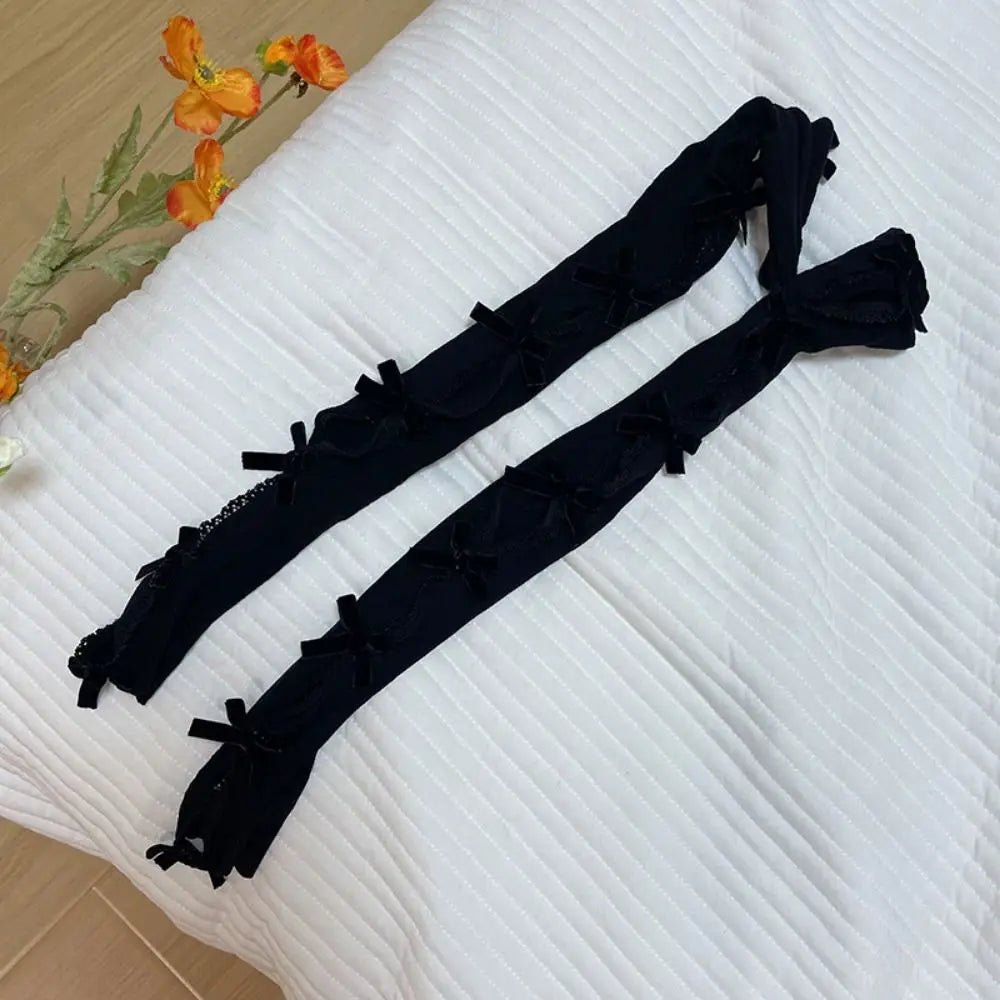 All black lace ribbon arm bolero gloves, full-arm kawaii accessory for little space, cutecore, cosplay, and pastel-inspired outfits