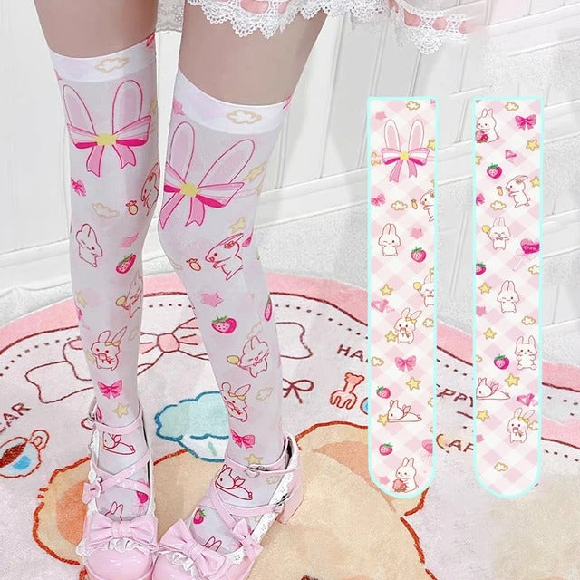 Kawaii Little Kitty Star Stockings for babygirl vibes with pastel stars, hearts, and cat or rabbit details.