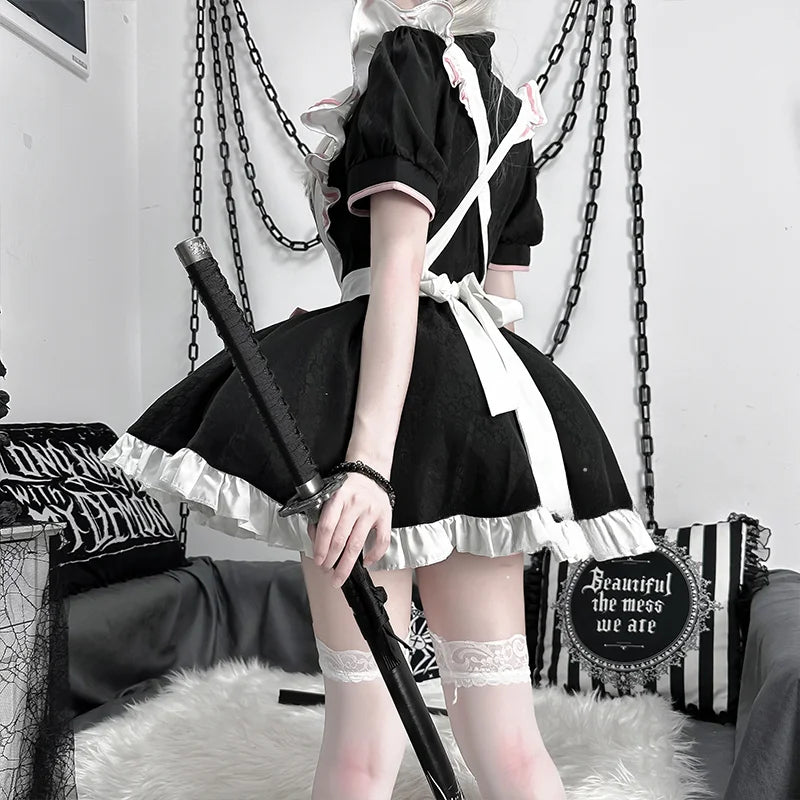 Kawaii maid dress cosplay easy to care for, hand wash and hang dry fabric with delicate frills