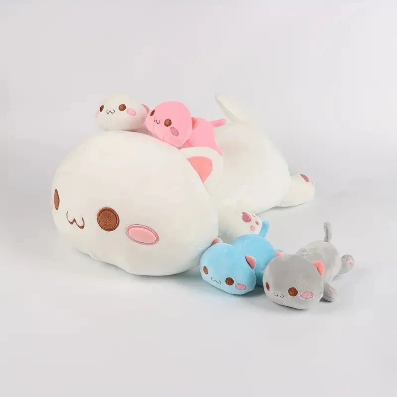 Kawaii mama cat plush and kitten family set, 47cm cuddle plush toy perfect for ABDL and DDLG cutecore
