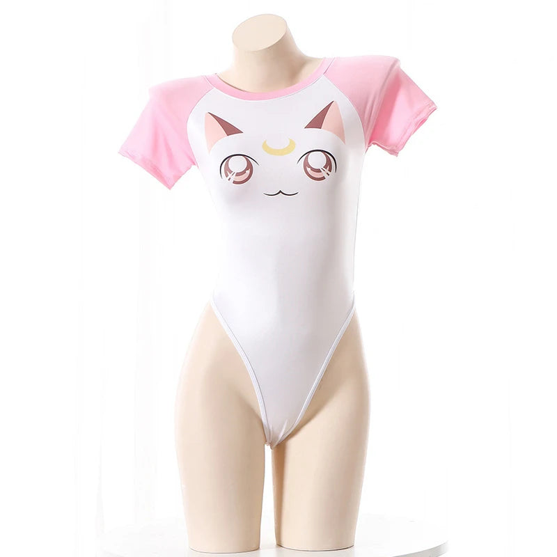Soft pastel crescent details on Kawaii Mystic Cat Onesie with cosmic charm and kawaii vibes